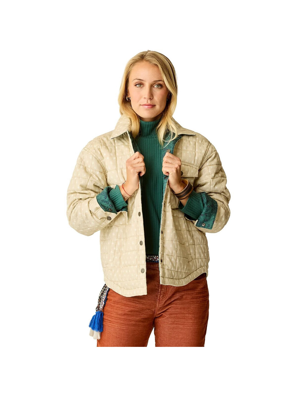Carve Designs Marais Reversible Jacket Beige Green Quilted L/XL